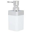 Bathroom or kitchen soap dispenser with a 10 oz capacity, in a stylish white and chrome finish, by Home Basics Skylar.
