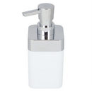 Bathroom or kitchen soap dispenser with a 10 oz capacity, in a stylish white and chrome finish, by Home Basics Skylar.
