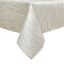  Folded 70" x 120" white and silver jacquard tablecloth neatly displayed on a white background.