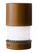 Coffee-colored Travel Kosher Lamp with LED lighting and a compact twist-lift design, shown with included travel bag on a white background.