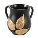 Black polyresin washing cup with two side handles, 14 cm tall, placed upright on a white background.