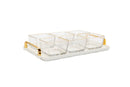 6 Glass Gold Rimmed Serving Bowls with White Tray