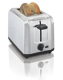 Hamilton Beach 2-slice brushed stainless steel toaster with extra-wide slots shown on a white background.
