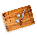 Yukon Glory Premium 100% Acacia Steak Board with Juice Groove, Steak Knife, and Condiment Cups