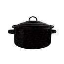 Black speckled 5-quart Millvado granite stock pot with matching lid, shown on a white background.