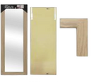 Set of three wooden-framed mirror and accessories. The set includes a rectangular full-length mirror with a natural wood border, a wooden mounting panel, and an L-shaped wooden bracket for easy installation.