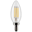 Energy-efficient Satco 4W LED light bulb, offering a crisp 5000K clear white light through a transparent glass housing